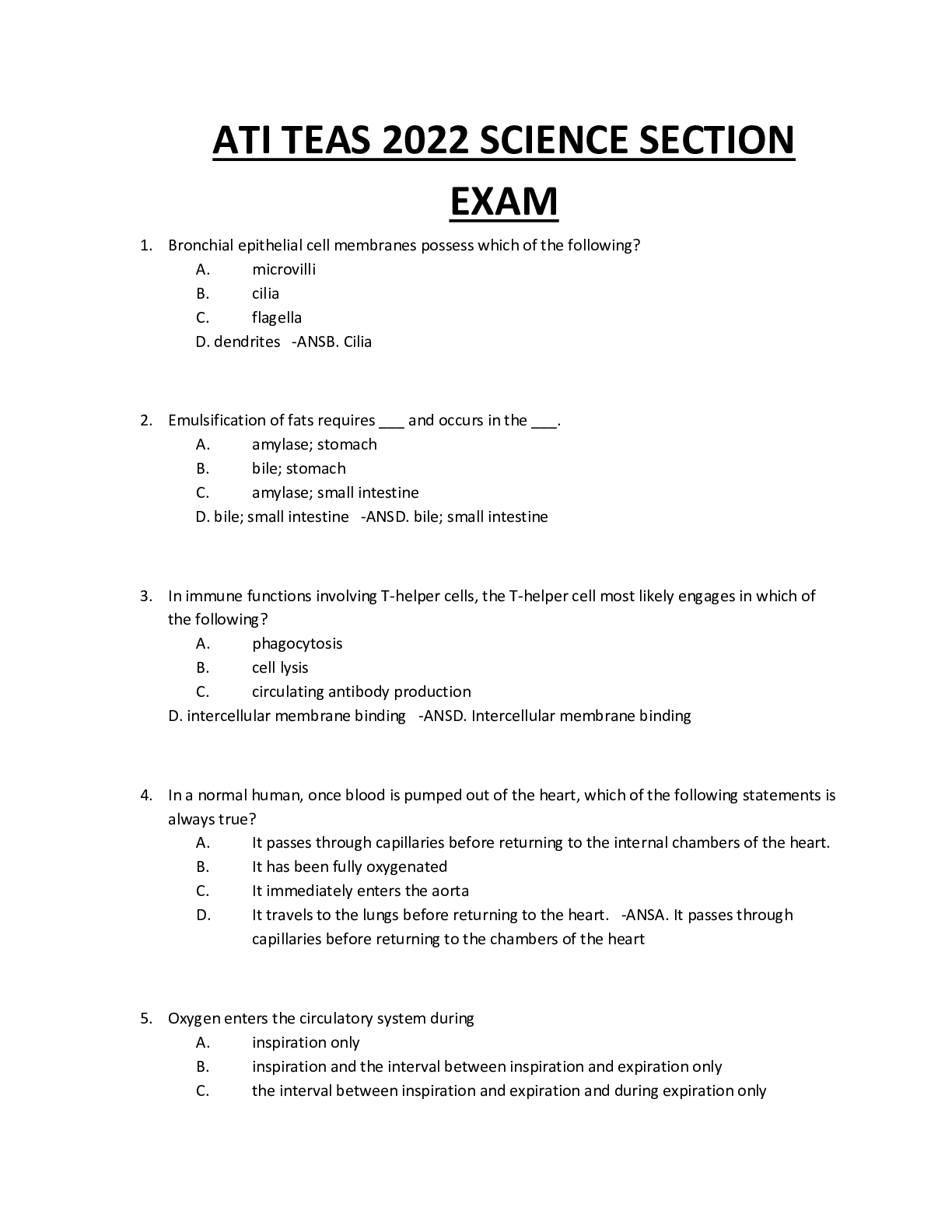 ATI TEAS 2022 SCIENCE SECTION EXAM Browsegrades
